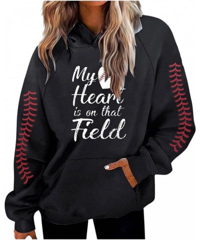 Baseball Sweatshirts for Women Casual Long Sleeve Hoodie Pullover Tops Baseball Shirts with Pocket 1a-black $13.88 Jerseys