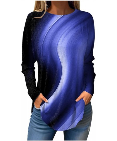 Womens Long Sleeve Tops,Women's Gradient Crewneck Long T Shirt with Leggings Loose Casual Pullover Fall Blouse Tunics 1-blue ...